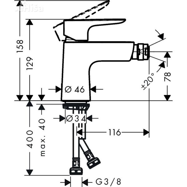 Enoročna armatura za bide Talis E krom HANSGROHE 71721000
