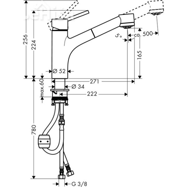 Enoročna izvlečna kuhinjska armatura Talus S 170 krom HANSGROHE 32841000
