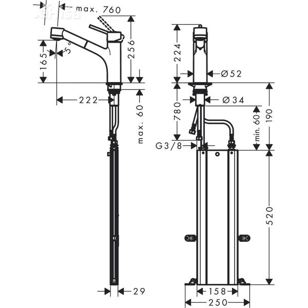 Enoročna izvlečna kuhinjska armatura z izvlečnim pršilom M5216-H170 170 krom HANSGROHE 73860000
