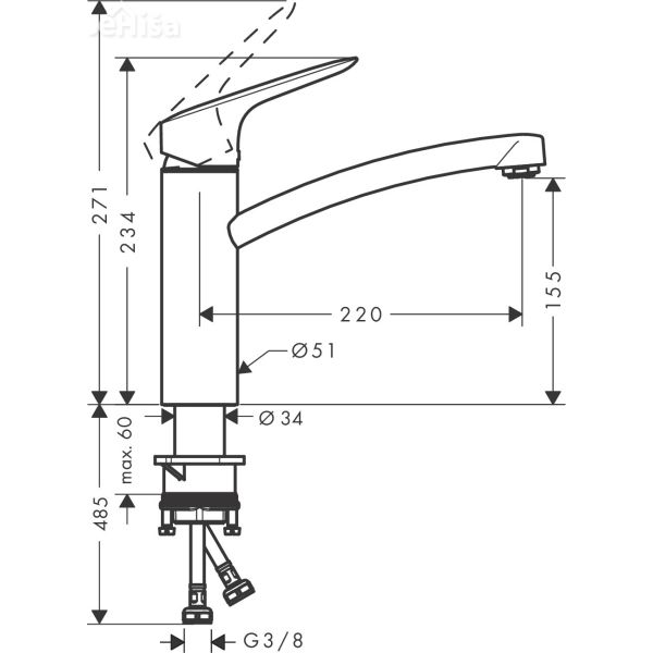 Enoročna kuhinjska armatura Logis 160 krom HANSGROHE 71832000

