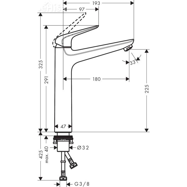 enorocna-umivalniska-armatura-novus-230-brez-zgornjega-dela-sifona-krom-hansgrohe-71124000