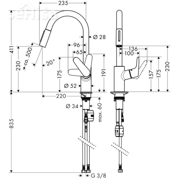 Izvlečna enoročna kuhinjska armatura Focus 240 krom HANSGROHE 31815000
