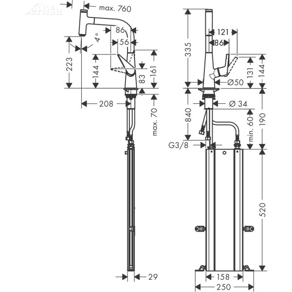Izvlečna enoročna kuhinjska armatura M5115-H220 220 krom HANSGROHE 73852000
