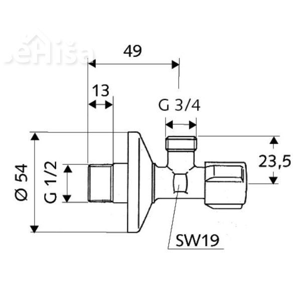 Kotni ventil za pralni stroj 1/2''-3/4'' SCHELL 033000699
