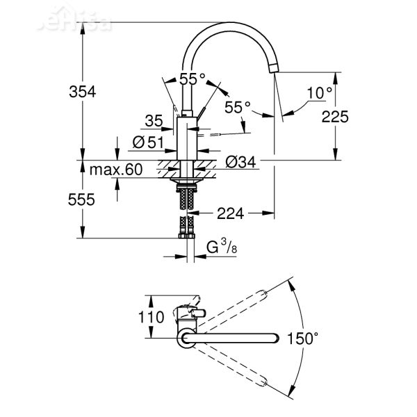 Kuhinjska izvlečna armatura Eurosmart Cosmopolitan krom GROHE 32843002
