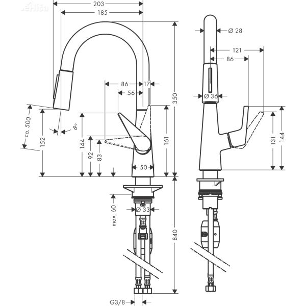 Kuhinjska izvlečna enoročna armatura Talis S 160 krom HANSGROHE 72815000
