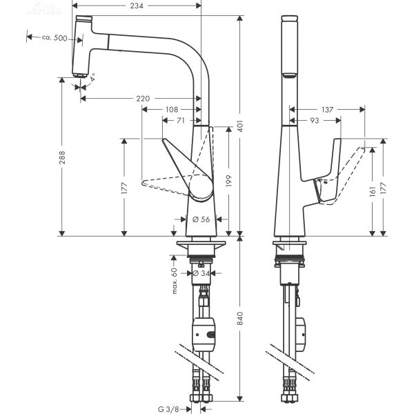 Kuhinjska izvlečna enoročna armatura Talis S 300 krom HANSGROHE 72821000
