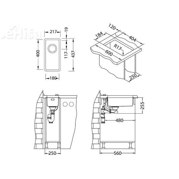 Kuhinjsko pomivalno korito KOMBINO 10 inox 217x437 mm ALVEUS 1100233
