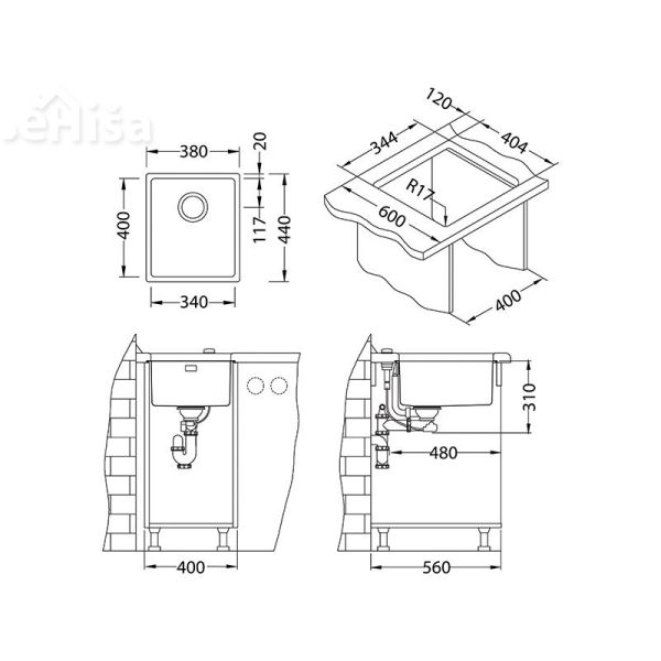 Kuhinjsko pomivalno korito KOMBINO 20 inox 380x440 mm ALVEUS 1100234
