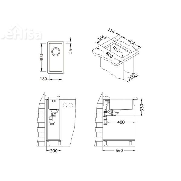 Kuhinjsko pomivalno korito QUADRIX 10 inox 230x450 mm ALVEUS 1102602
