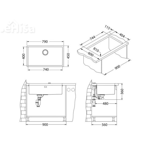 Kuhinjsko pomivalno korito QUADRIX 60 inox 790x450 mm ALVEUS 1092477
