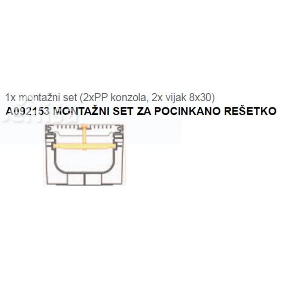 Montažni set za pocinkano rešetko za PP kanaleto

