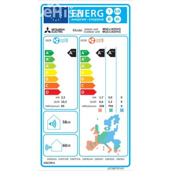 Klimatska naprava serije MSZ-LN Luxury 2,5 kW oxyn črna MITSUBISHI MSZ-LN25VG_B
