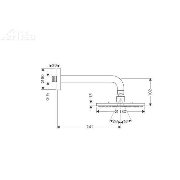 Nadglavna prha z stenskim nosilcem Raindance S 180 krom HANSGROHE 27462000
