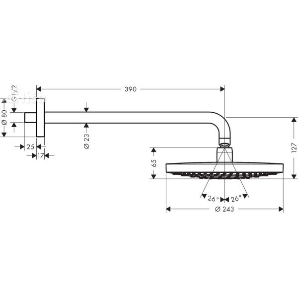 Nadglavna prha z stenskim nosilcem Select S 240 krom HANSGROHE 26470400
