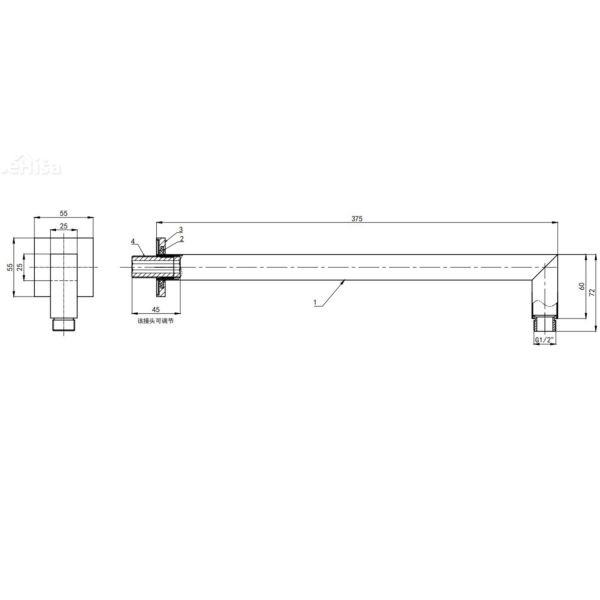 Nosilec nadgladne prhe SQ 375 mm črna UNITAS 12212B
