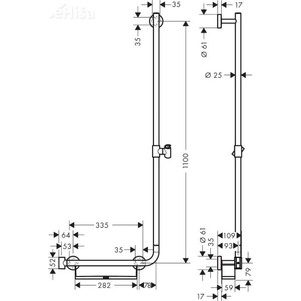 Nosilec za tuš ročko z poličko desni Unica Comfort 110 cm bela-krom HANSGROHE 26404400
