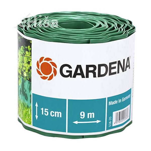 Ograda za obrobljanje travnih in vrtnih gred zelena višina 15cm dolzina 9m GARDENA 00538-20
