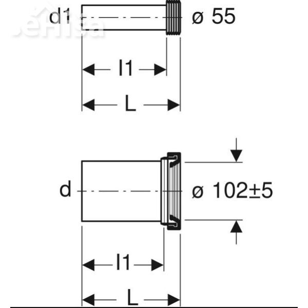 PE priključna garnitura za stenski WC L=18 d=90 GEBERIT 152.426.46.1
