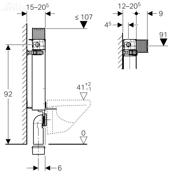 Podometni splakovalnik za visečo WC školjko Kombifix H=98 cm tipke Omega GEBERIT 110.010.00.1
