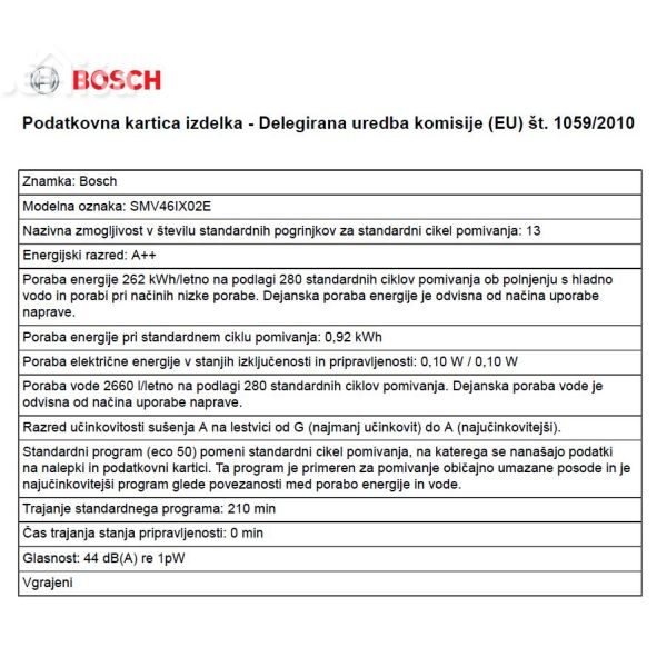 Popolnoma vgradni pomivalni stroj širine 60 cm BOSCH SMV46IX02E
