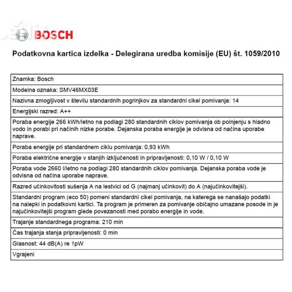 Popolnoma vgradni pomivalni stroj širine 60 cm BOSCH SMV46MX00E
