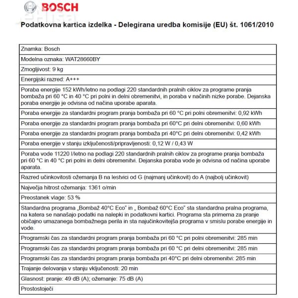 Pralni stroj BOSCH WAT28660BY
