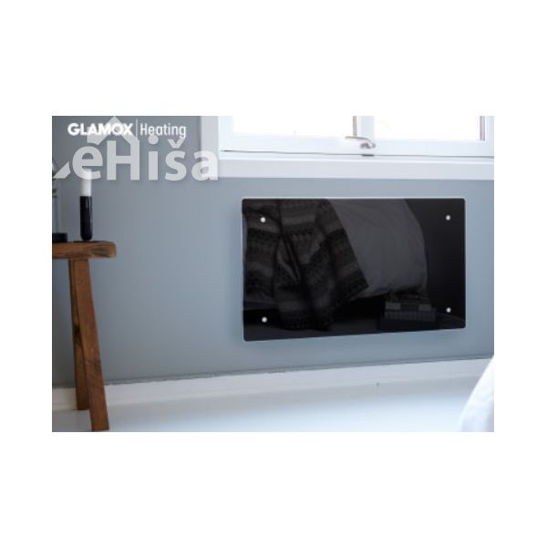 Stekleni stenski panelni radiator brez termostata črna barva GLAMOX H60
