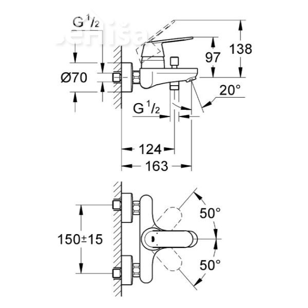 Stenska enoročna armatura za kopalno kad Eurosmart Cosmopolitan GROHE 32831000
