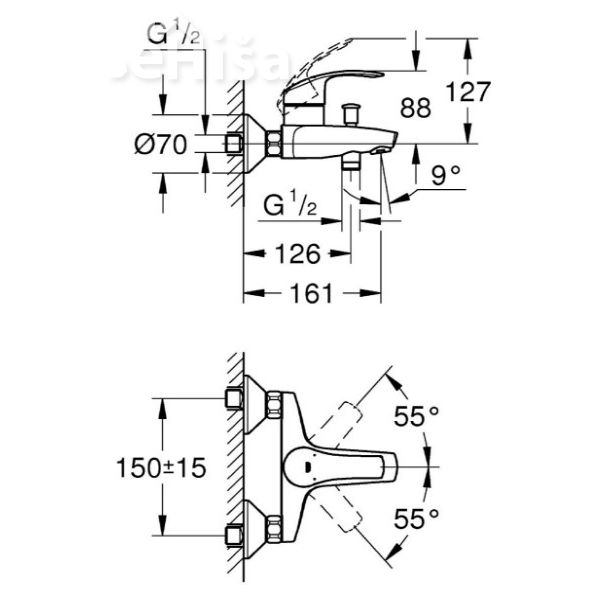 Stenska enoročna armatura za kopalno kad Eurosmart GROHE 33300002
