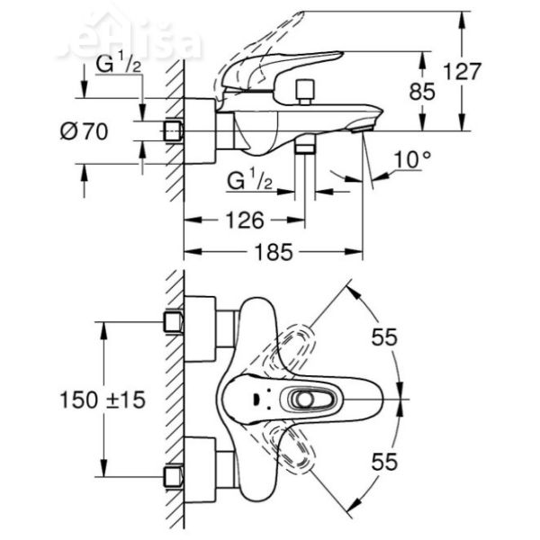 Stenska enoročna armatura za kopalno kad Eurostyle New GROHE 33591003

