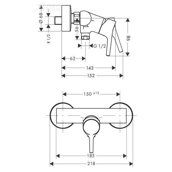 Stenska enoročna armatura za tuš Talis S krom HANSGROHE 72600000
