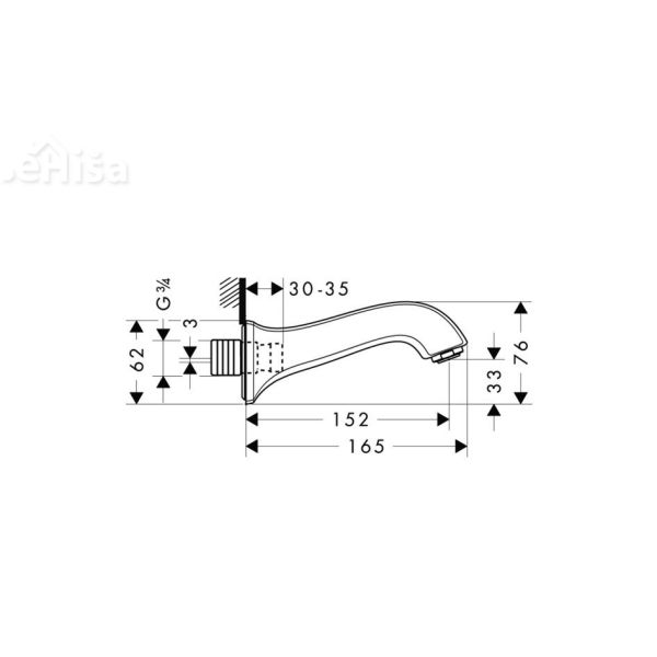 Stenski izliv za kopalno kad Metris Classic 16,5 cm krom HANSGROHE 13413000
