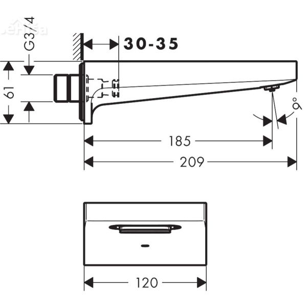 Stenski slap za kopalno kad Metropol 18,5 cm krom HANSGROHE 32543000
