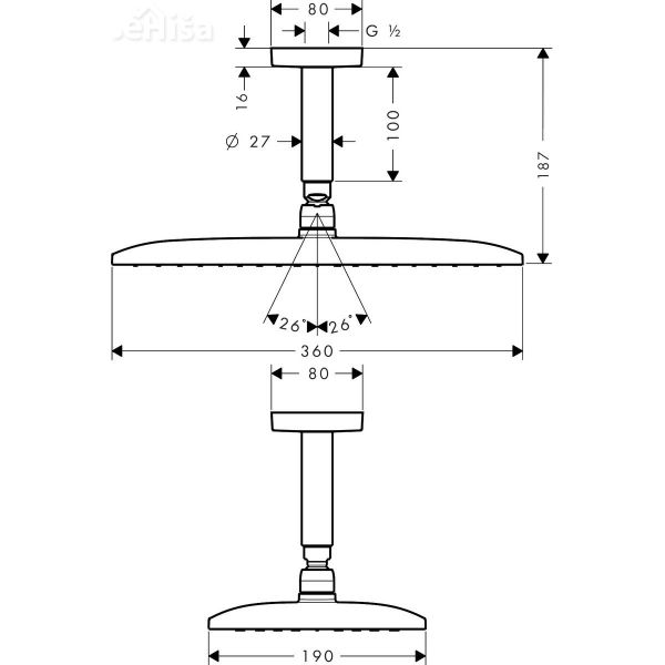 Stropna nadglavna prha Raindance E 360 z nosilcem krom HANSGROHE 26604000
