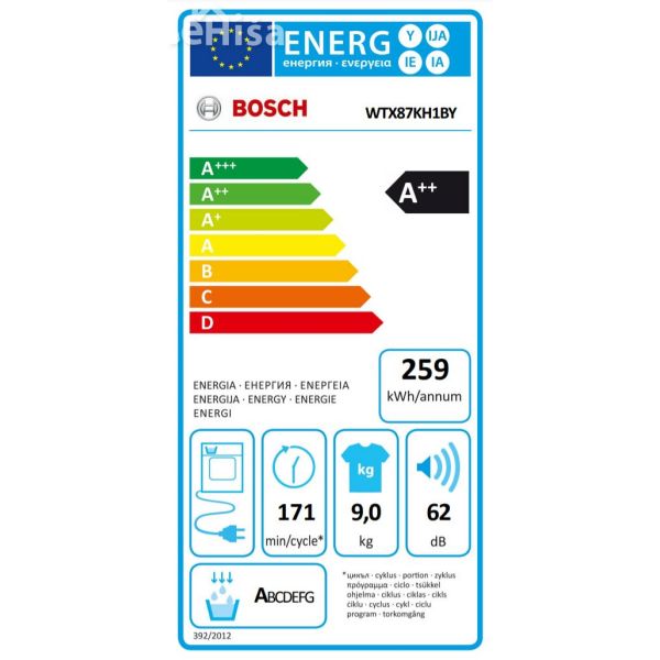 Sušilni stroj s toplotno črpalko 9 kg BOSCH WTX87KH1BY
