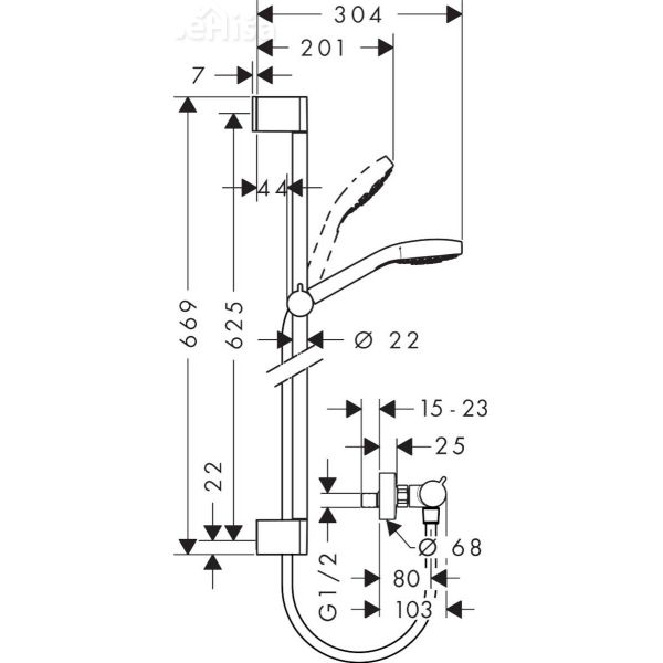 termostatski-stenski-tus-komplet-croma-select-s-65-cm-bela-krom-hansgrohe-27013400