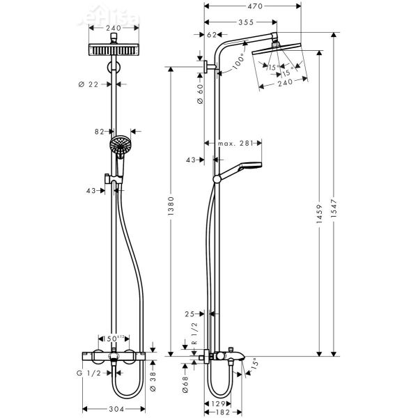 Termostatski tuš set z nadglavno prho Crometta E 240 krom HANSGROHE 27298000
