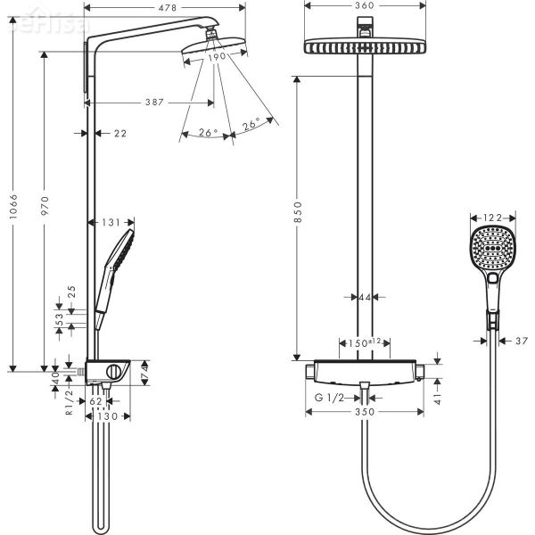 Termostatski tuš set z nadglavno prho Raindance Select E 360 krom HANSGROHE 27112400
