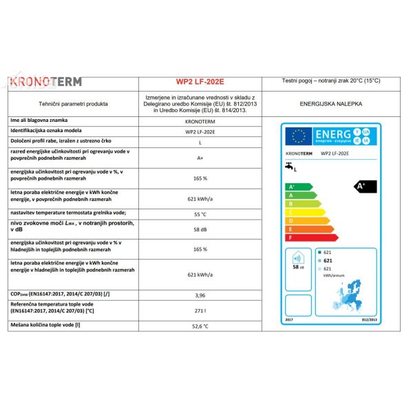 Toplotna črpalka za sanitarno vodo Eco KRONOTERM WP2 LF-202E / 1 E D PV P
