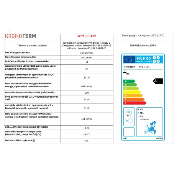 Toplotna črpalka za sanitarno vodo KRONOTERM WP1 LF-101 / 0 E D PV
