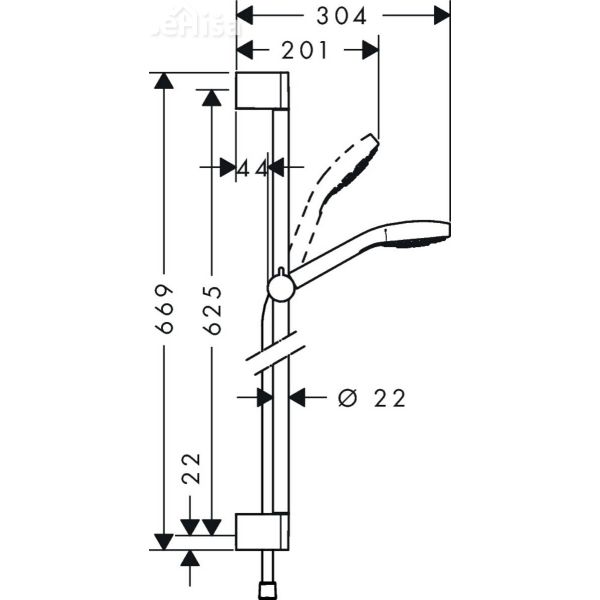 Tuš komplet z ročko in nosilcem Croma Select S EcoSmart brez armature 65 cm bela-krom HANSGROHE 26561400
