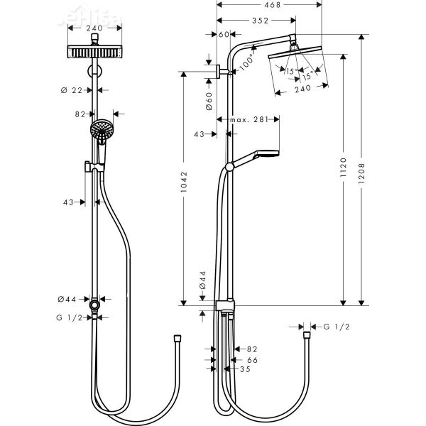 Tuš set z nadglavno prho in ročko Crometta E 240 EcoSmart krom HANSGROHE 27289000
