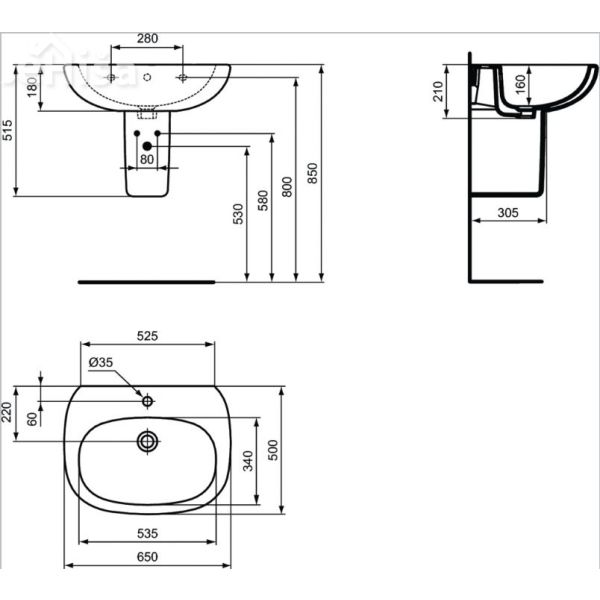 Umivalnik TESI 65 IDEAL STANDARD T351301

