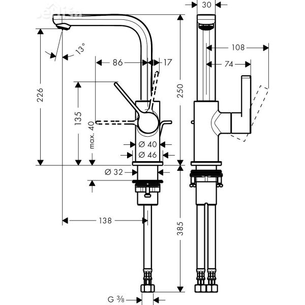 Umivalniška enoročna armatura Metris krom HANSGROHE 31159000
