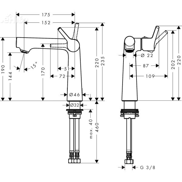 Umivalniška enoročna armatura Talis S 140 krom HANSGROHE 72114000
