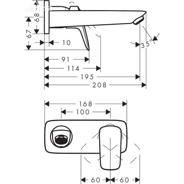 Umivalniška nadometna stenska armatura Logis S 19,5 cm krom HANSGROHE 71220000
