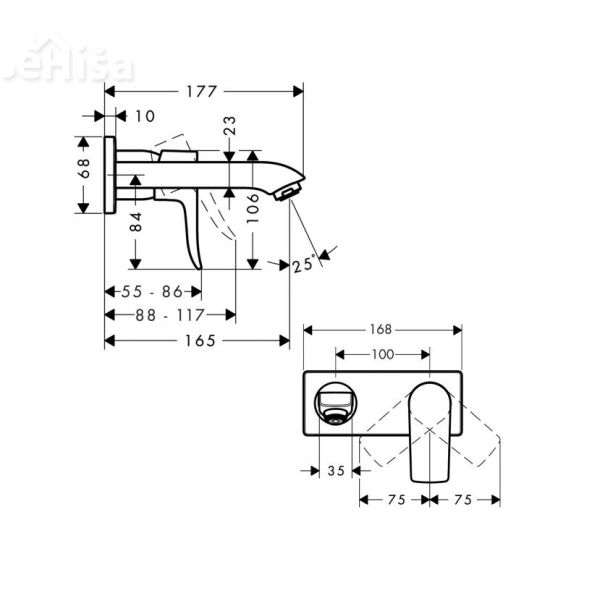 Umivalniška nadometna stenska armatura Metris 16,5 cm krom HANSGROHE 31085000
