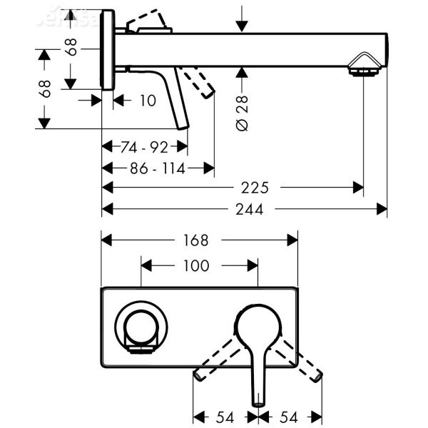 Umivalniška nadometna stenska armatura Talis S 22,5 cm krom HANSGROHE 72111000
