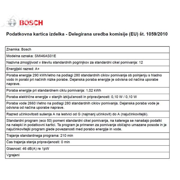 Vgradni pomivalni stroj širine 60 cm BOSCH SMI46AS01E
